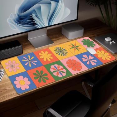 Imagem de Tapete de mesa boêmio de couro, mouse pad de arte colorida grande teclado de computador para jogos, protetor e capa à prova d'água, tapete decorativo de couro PU para laptop, decoração de casa, 25,4 x