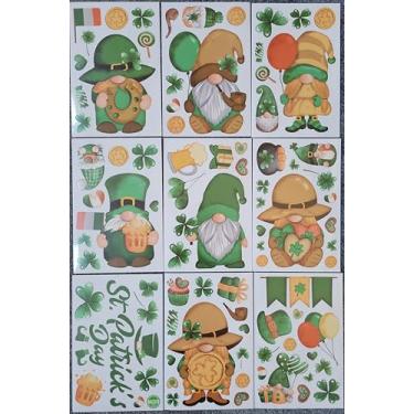 Imagem de Onebasispoint Decoração de adesivos de janela de gnomos do Dia de São Patrício, 9 folhas, 90 peças, estática reutilizável para vidro, férias, cerveja irlandesa, ouro, moedas, trevos de quatro folhas