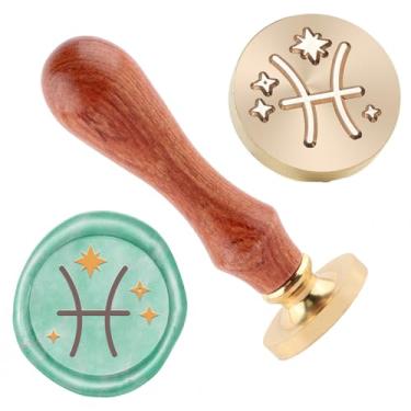 Imagem de Carimbo de lacre de cera de Peixes Carimbos de lacre de latão removível com alça de madeira para envelopes, álbum de fotos, decoração de cartão postal, convites de festa de casamento, embalagem de