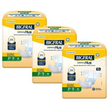 Imagem de Kit 3 Fraldas Geriátricas Bigfral Derma Plus P com 9un cada