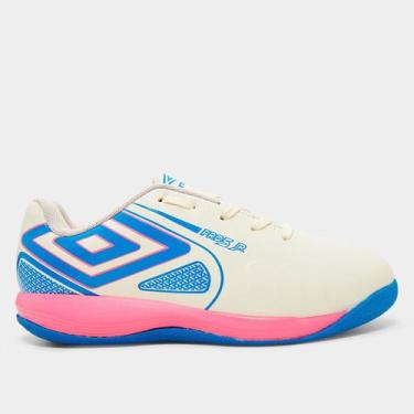 Imagem de Chuteira Infantil Futsal Umbro Pro 5 Bump Unissex, Branco, Rosa, 33