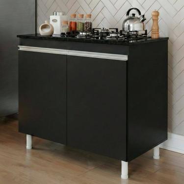 Imagem de Balcão Gabinete Cozinha Lux 79cm 100% MDF 02 Portas Com Tampo Preto - Abmaza