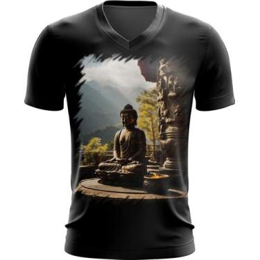 Imagem de Camiseta Gola V Estátua de Buda Iluminado Religião 8 - Kasubeck Store®
