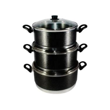 Imagem de Jogo Panelas Grande (jogão) Craqueado Preto Alumínio 3 Peças - Contine