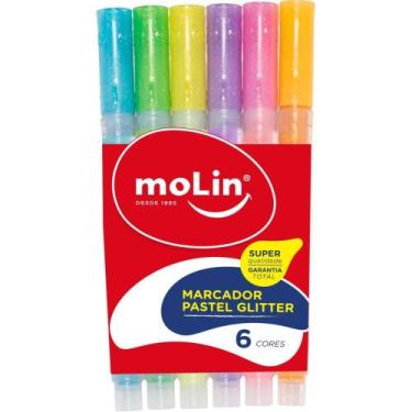 Imagem de Caneta Marca Texto Fluorescente Glitter 6 Cores Estojo - Molin