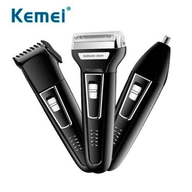 Imagem de Barbeador Elétrico 3 em 1 Aparador Turbo Sem Fio Kemei