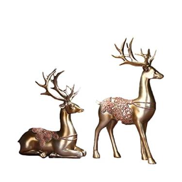 Imagem de 2 Unidades Alce De Natal Estatuetas De Veados Para Decoração De Casa Decorações Para Salas De Casa Decoração De Para Quarto Estátua De Rena Escultura Amantes Animal Enfeites