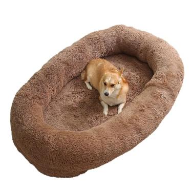 Imagem de Cama grande para cachorro humano, 64,9" x 37,4" x 11,8"/74,8" x 47,2" x 13,7" Cama gigante para cachorro para humanos, cama de cochilo lavável de pele sintética (Color : Khaki, Size : 5XL)