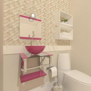 Imagem de Gabinete De Vidro Para Banheiro 40cm Inox Rosa Com Torneira - Cubas E