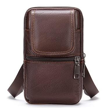 Imagem de Bolsa tiracolo masculina de couro, bolsa para celular com passador de cinto, bolsa para cinto de couro com zíper para smartphone, bolsa de ombro e bolso