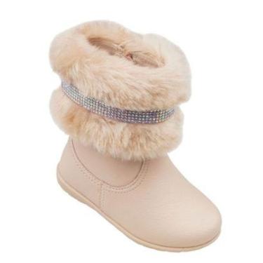 Imagem de Bota Infantil Pampili Jujuba Nude Com Pelos E Strass 367.143-Feminino