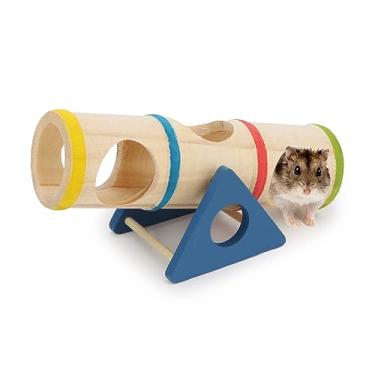 Imagem de Hamster Brinquedo de madeira com túnel de gangorra engraçado, academia, playground, casa de exercícios para hamster anão, pequenos animais de estimação (Túnel de gangorra)