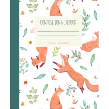 Imagem de Caderno de composição pautado para faculdade - 100 páginas; aquarela raposa, animais: caderno de composição fofo para crianças, meninas, meninos, adolescentes, jovens adultos e adultos