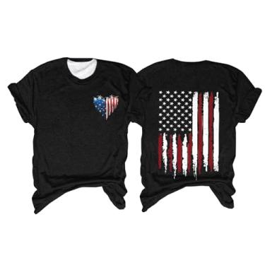 Imagem de Camisetas femininas 4th of July 4th of July Stars Stripes Camisetas fofas com bandeira dos EUA camiseta de verão, 2 - preto, G