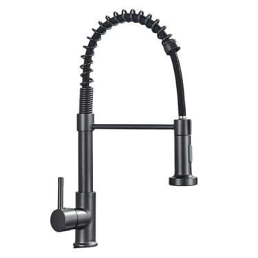 Imagem de Torneira de cozinha preta fosca, pulverizador pull down, torneiras de cozinha gourmet, modos duplos, sem flexível, torneiras misturadoras de água fria, arma cinza