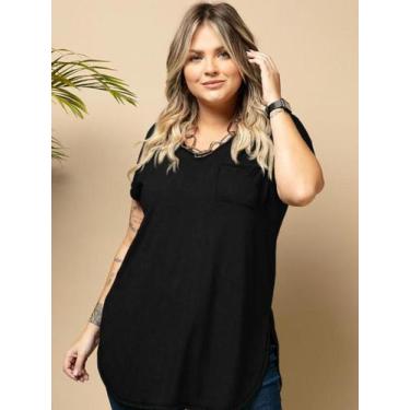 Imagem de Blusa Feminina Alongada Maxi Tee Flamê Soltinha Decote V - Quintess