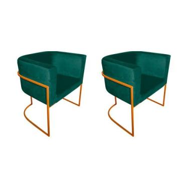 Imagem de Kit 2 Cadeiras de Jantar Premium Base de Ferro Cobre Veludo Verde - CO