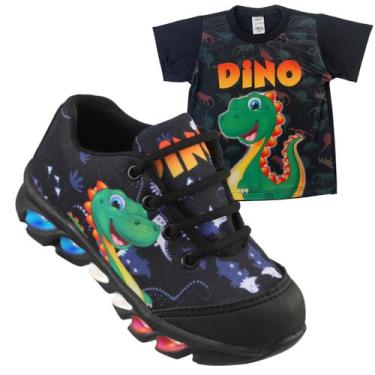 Imagem de Kit Tenis de led infantil meninos Ledstar dinossauro luzinhas desenhos