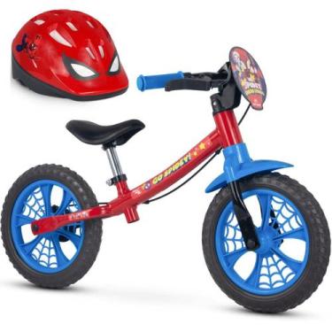 Imagem de Bicicleta de Equilíbrio sem Pedal Masculina Homem Aranha com Capacete 