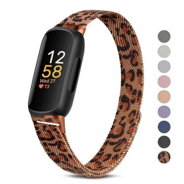 Imagem de Pulseira de metal para Fitbit Inspire 3 para mulheres e homens, pulseiras de substituição de aço inoxidável ajustáveis para Fitbit Inspire 3 Fitness Tracker (leopardo)