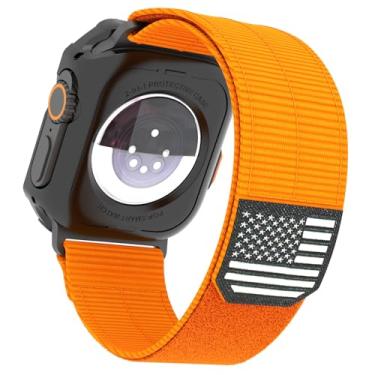 Imagem de BooGoo Pulseira de relógio de nylon resistente com bandeira americana – compatível com Apple Watch Ultra 2, série 10, design macio e ajustável para 45 mm, 46 mm, 49 mm