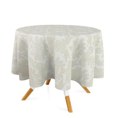 Imagem de Toalha de Mesa Redonda em Tecido Jacquard Palha Crú (Rústico) Medalhão