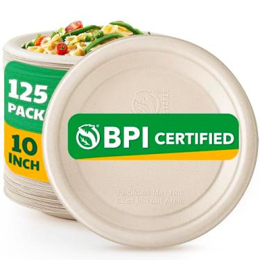 Imagem de Joyborn Pratos de papel 100% compostáveis, 25 cm, 125 unidades, placas de bagaço biodegradáveis, pratos descartáveis resistentes a granel para festa | Seguro para micro-ondas | Resistente a imersão,