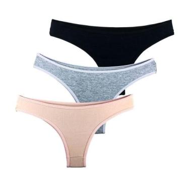 Imagem de Kit 3 Calcinhas Tanga Try Basics Algodão Cotton Básica Lisa Moda Linge