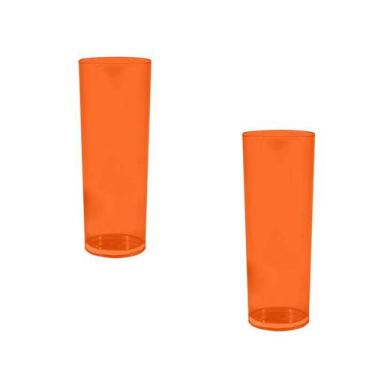 Imagem de Kit 2 Copos Long Drink Cristal Laranja Neon 330Ml Plástico - Bb Store