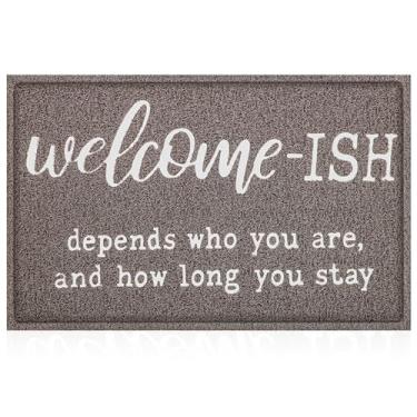 Imagem de JJUUYOU Tapetes de boas-vindas para entrada ao ar livre da porta da frente Welcome Ish Depends Who You Are Capacho impermeável antiderrapante tapete de borracha para casa de fazenda tapetes engraçados de cozinha pátio