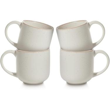 Imagem de Maison Neuve Riverside Conjunto de 4 canecas de café expresso pequenas, 98 ml, mini copos de café expresso de grés, acabamento fosco salpicado, seguro para micro-ondas e lava-louças - Oxford White