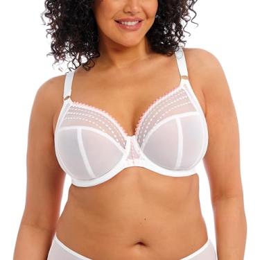 Imagem de Elomi Sutiã feminino Matilda Plunge com três peças, bojos de malha transparente, painéis de suporte lateral, gancho em J para costas nadador DD+ sutiãs, Branco, 40GG