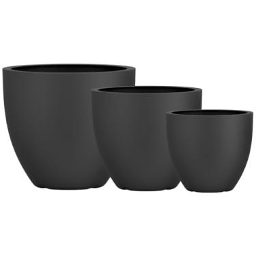 Imagem de Kit 3 Vasos Vietnamita Decorativo Fibra De Vidro 57cm 45cm E 36cm (Preto Fosco)