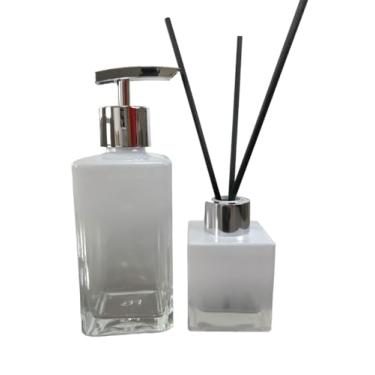 Imagem de Kit Lavabo Saboneteira 250ml E Difusor De Varetas 100ml Degradê Branco (Prata)