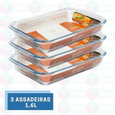 Imagem de 3 Peça Travessa Refratária Vidro 1,6L Sobremesa Bronwnie Festas - Casa