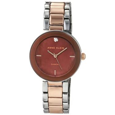 Imagem de Anne Klein Relógio feminino com mostrador de diamante genuíno, Prata/ouro rosa/marrom, AK/1363BNRT