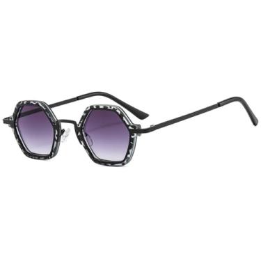 Imagem de HCPIHF Óculos de sol retrô polígono feminino, lentes transparentes, óculos de sol masculinos, punk, hexagonal, óculos de sol UV400, leopardo preto, tamanho único