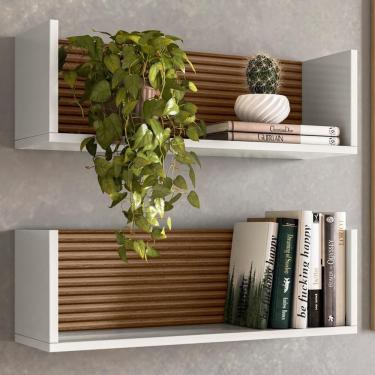 Imagem de Kit 02 Nichos Parede 14064 Off White Cristal Ripado Madeira