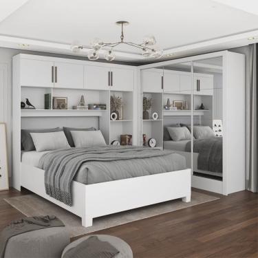 Imagem de Guarda-roupa Casal Modulado 4 Portas com Cama Santiago 3 Portas Premium 5 Gaveta com Espelho