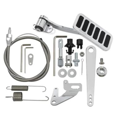 Imagem de Gxencks Conjunto de pedal de acelerador de haste de rua polido de alumínio adequado para Chevy Ford Mopar+ cabo de 91 cm em cabo 5657 trançado de aço kit de cabo do acelerador