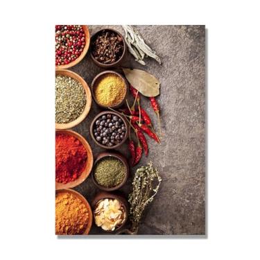Imagem de Arte de parede colorida em tela para especiarias e colher de tempero | Decoração de cozinha vintage | Arte moderna para casa e sala de jantar (especiarias mistas 22). 40 x 56 cm - 15,7 x 20,1 pol sem