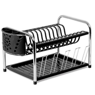 Imagem de Escorredor Secador de Pratos Com Porta Copos e Porta Talher Duplo Louças(Preto)