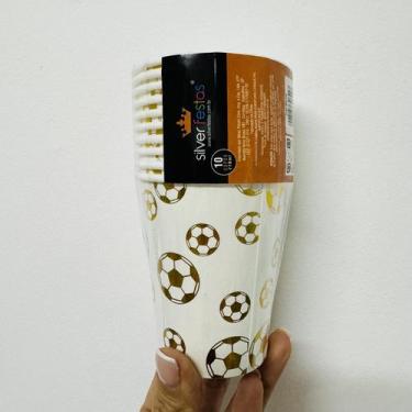 Imagem de 10 Copos de Papel Futebol Dourado Ouro 270 ml Silver Festas - Inspire 