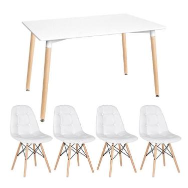 Imagem de Kit - Mesa Retangular Eames 80 X 140 Cm Branco + 4 Cadeiras Botonê Branco Mesa Branco Com Cadeiras Branco
