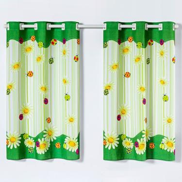 Imagem de Cortina Gourmet Varão Cozinha Tecido Oxford 2,00M X 1,30M - Joaninhas Verde