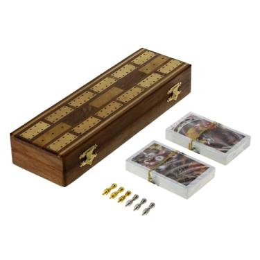 Imagem de Ajuny Traditonal Wooden Cribbage Board Game with 6 Metal Pegs and 2 Deck of Cards with Storage Area Board Size 10x3x1.75 Inches