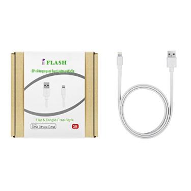 Imagem de IFLASH [Certificado Apple MFi] (3 pés) Cabo de carregamento e sincronização Lightning para USB para iPhone X XS XR PRO MAX, iPad Air/Air 2, Mini 2 / Mini 3 - [Estilo plano e sem emaranhados, branco]