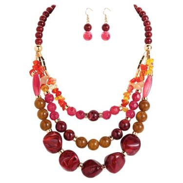 Imagem de Bocar Colar de contas grossas com 3 camadas, conjunto de bijuterias modernas para presentes femininos (NK-10788), Large, Acrílico, Sem Pedra Preciosa