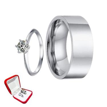 Imagem de Aliança 8mm Prata Reta Abaulada Namoro + Anel Solitário Prata 2mm Zirc