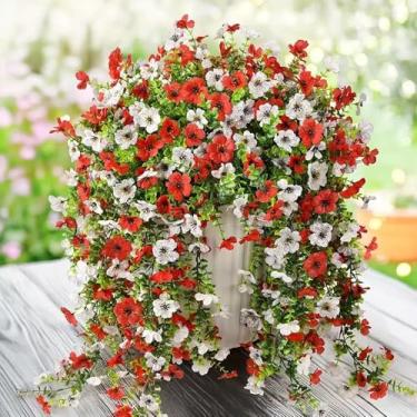 Imagem de HDZWBNFY Plantas artificiais artificiais para decoração ao ar livre, 2 peças externas falsas mães violetas com eucalipto, resistentes a UV, margaridas realistas, vinhas à direita para decoração de